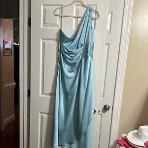 NWT Abercrombie & Fitch Blue Satin One Shoulder Midi Dress